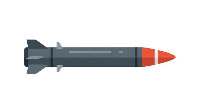 Military rocket or missile flat vector illustration on white background, weapon of mass destruction, modern warfare device