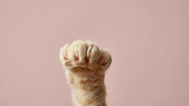 Close Up of Ginger Cat Paw Extending Claws on Pink Background