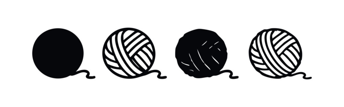 Hand-Drawn Detailed Yarn Ball Icons for Textile Arts and Crafting.