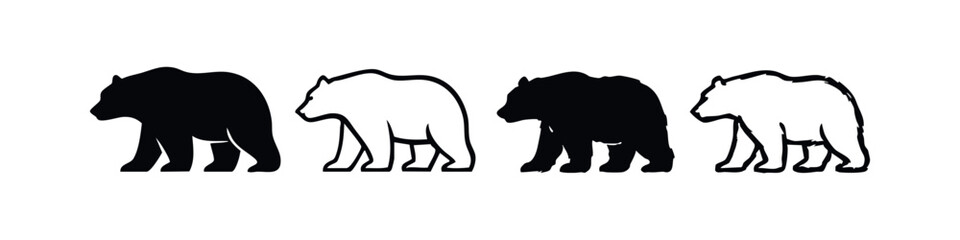 Obraz premium Collection of Bear Silhouettes and Outline Icons