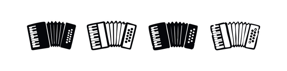 Hand-drawn accordion icon set. Musical instrument vector collection in black and white.