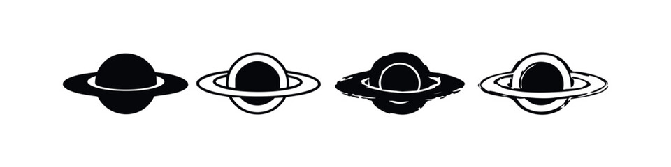Ringed planet icons in various styles, solid and outline vector illustrations for cosmic themes © liubomir118809