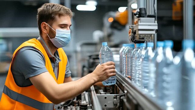 Faceless worker inspecting robotic separator in purification process, merging human expertise and automation, industrial collaboration scene, with copy space