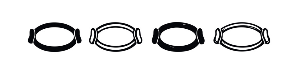 Pilates ring set of icons. Fitness magic circle for strength, flexibility, and core exercises. © liubomir118809