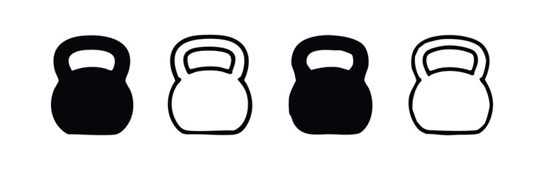 Fototapeta premium Kettlebell icon set for fitness and gym workout. Strength training equipment symbols collection.