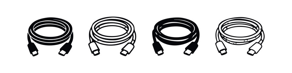 Fototapeta premium Coiled USB Charging and Data Sync Cable Icon Set
