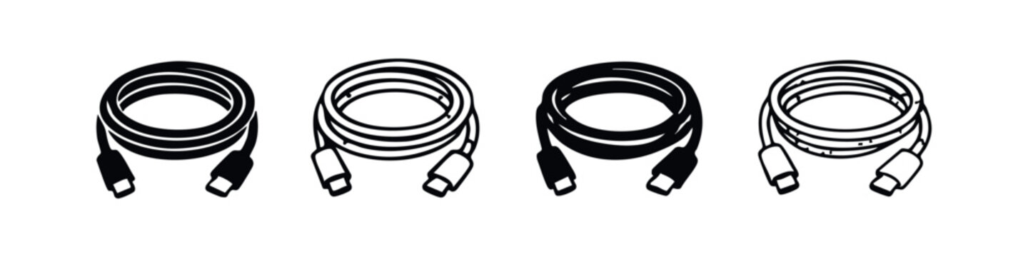Coiled USB Charging and Data Sync Cable Icon Set
