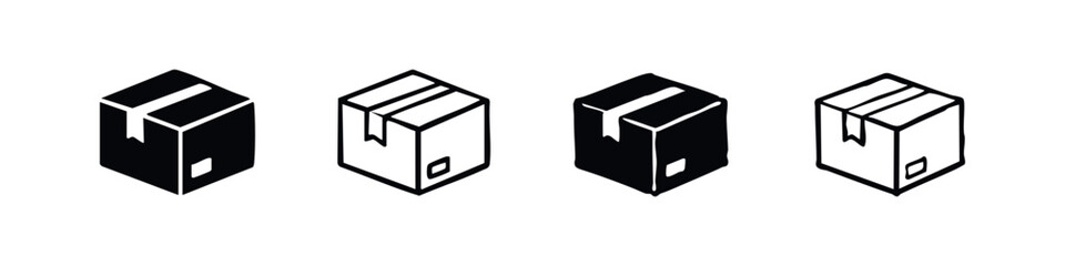 Delivery box icon set. Isometric shipping parcel symbols for logistics and ecommerce. Vector illustration.