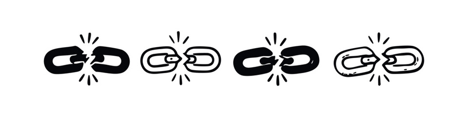 Obraz premium Broken Chain Link Icons. Disconnection Symbol Vector Set. Severed Link Glyph Collection.