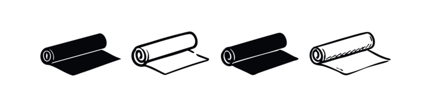 Rolled Mat or Fabric Icon Set. Textile, Paper, or Carpet Roll Symbols. Material Vector Illustrations.