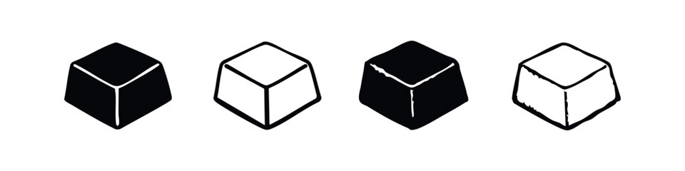 Hand-drawn keyboard key icon set. Four style variations of a single button with grunge texture.