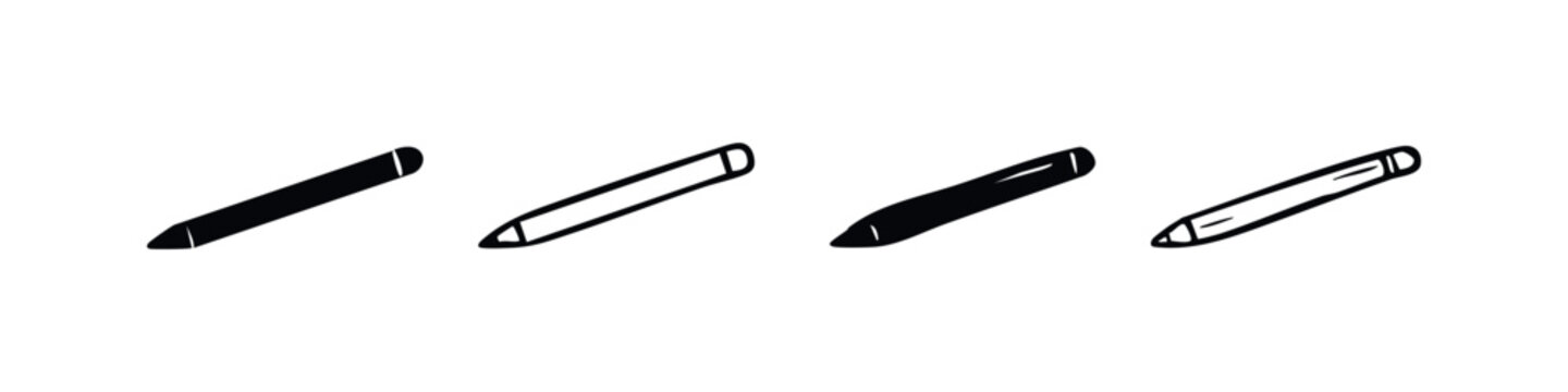 Hand-drawn digital stylus icon set. Four style variations of a pen for touch devices.