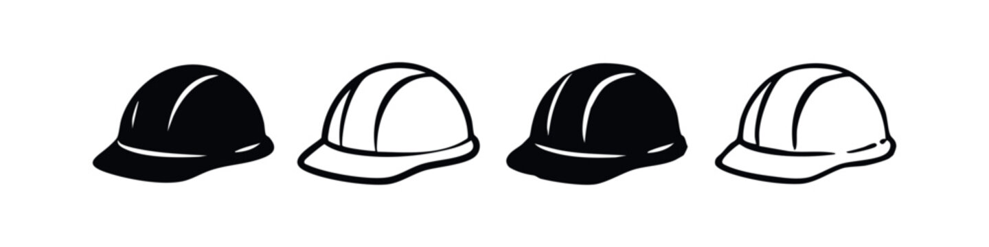 Set of hard hat safety helmet icons in various design styles, for protection and construction industry.