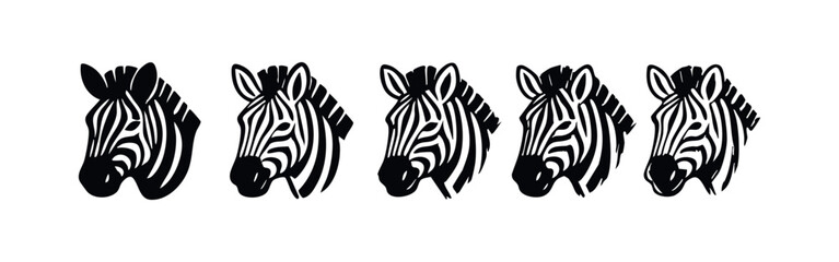 Fototapeta premium Stylized Zebra Head Illustrations Set