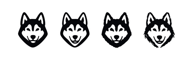 Collection of Stylized Husky Dog Head Vector Icons, Diverse Canine Portraits © liubomir118809