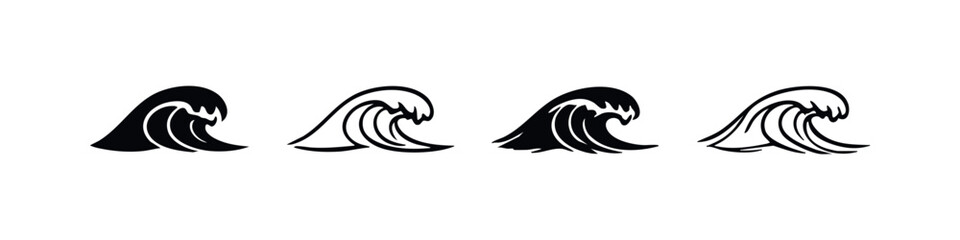 Obraz premium Set of Ocean Wave Vector Icons in Various Styles, Marine Elements