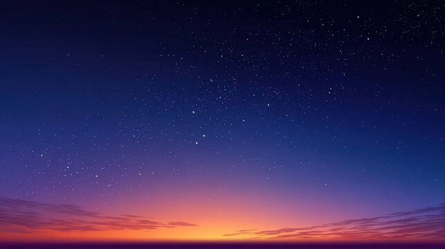 Vibrant photo of Starry Night Sky with Vibrant Twilight Horizon and Scattered Clouds