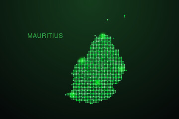 Mauritius Map - Digital dotted map with glowing green points on dark background, modern technology style, abstract data network design, clean minimal geometric vector illustration. © Whatever