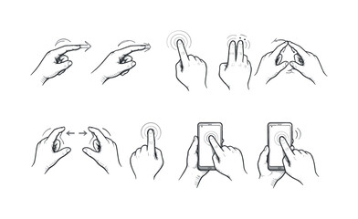 Fototapeta premium Touchscreen gestures line icon set. swipe, tap, pinch, zoom, smartphone gesture icons