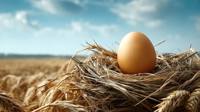 Large egg nestled in field representing fundamental asset allocation roadmap for future financial decisions, foundational investment, with copy space