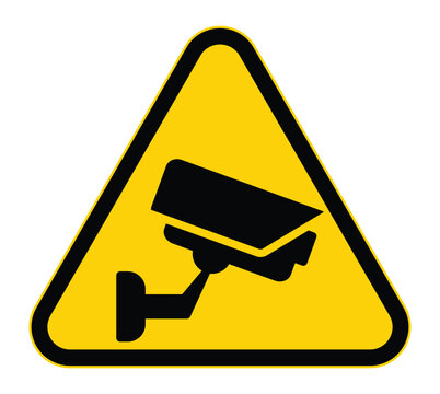 Warning Sign with Surveillance Camera Icon in Bright Yellow Triangle Shape