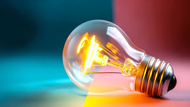 Light bulb on pink and blue background representing based idea validation tool for creative thinking and innovation, gradient inspiration, with copy space