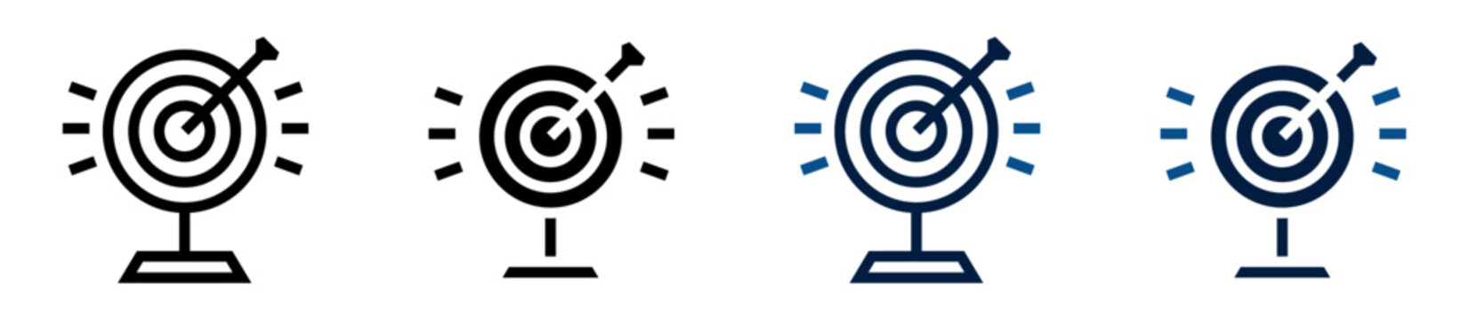 Iconos de diana. Objetivo central, precisi&oacute;n estrat&eacute;gica, enfoque empresarial, meta de rendimiento, logro de resultados. Ilustraci&oacute;n vectorial