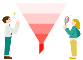 マーケティングファネルについて話し合うビジネスパーソン