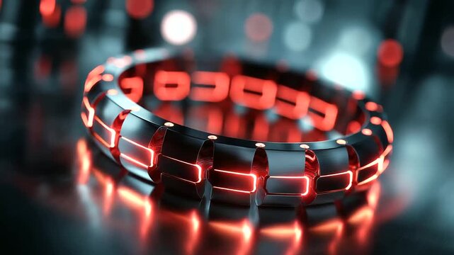 Stylish bracelet with red light symbolizing corporate intelligence execution roadmap icon concept, wearable tech illumination, with copy space