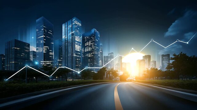 Urban cityscape made of buildings representing corporate intelligence expansion framework roadmap icon, metropolitan growth visualization, with copy space