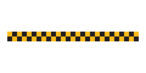 Border with checkered black and yellow print isolated on white background. Strip in police or taxi car style. Repeated squares pattern. Vector flat illustration © Andrii