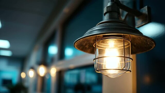 Wall mounted light fixture illuminating space and enhancing aesthetic in corporate innovation system roadmap concept, architectural lighting, with copy space