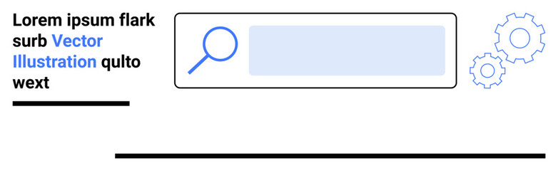Obraz premium Website interface, digital tools, system customization, search optimization, data management, tech services. Search bar with magnifying glass and gear icons. Search optimization and system