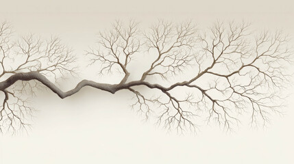 Obraz premium Barren Branch Art: A minimalist photograph highlights the intricate, skeletal structure of a tree branch, creating a stark yet elegant composition with its delicate twigs and textured bark.