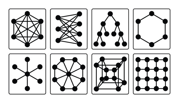 Collection of Graph Theory Diagrams: Complete, Bipartite, Binary Tree, Cycle, Star, Wheel, Cube, and Grid Graphs