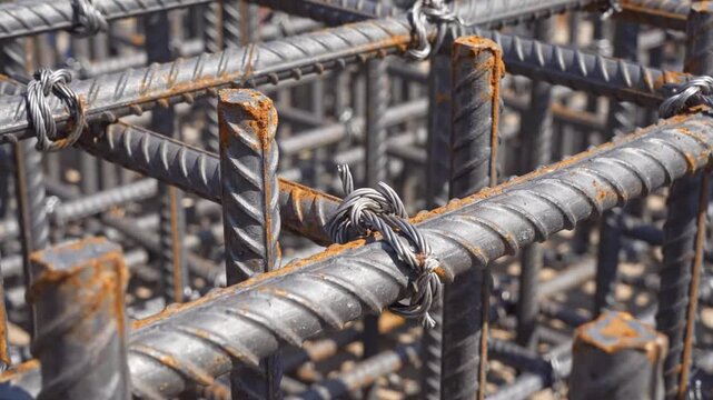 Reinforced concrete rebar cage construction for building foundation