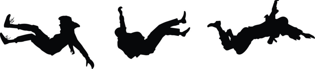Skydiving silhouettes set, parachute freefall skydiver action poses, extreme air sport adventure vector illustration collection isolated © MST. HOSNE