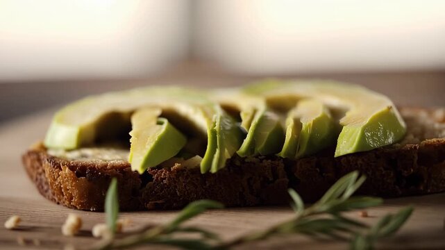 Avocado toast slice on multigrain bread with herbs and rosemary breakfast freshness