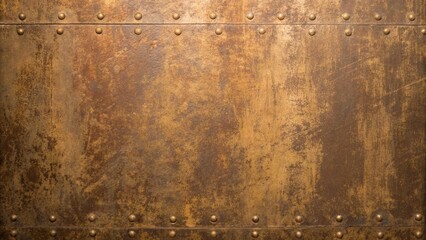 Aged metal panel with rivets and signs of rustic weathering