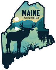Obraz premium vector Maine sticker design with moose in Katahdin Woods and Waters National Monument