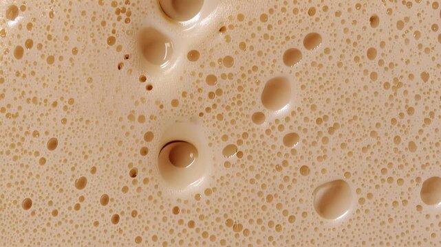 Creamy coffee foam texture closeup with crema bubbles and warm inviting texture closeup