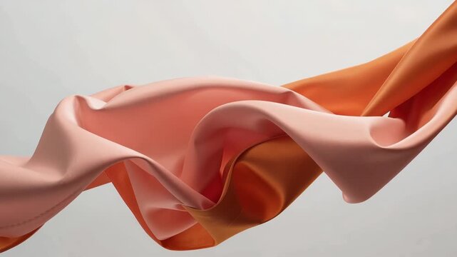 Flowing peach silk fabric drape with soft folds and warm glow evoking elegant motion textile cloth