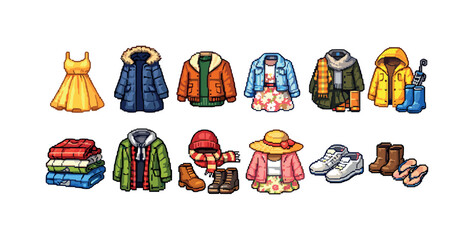 Fototapeta premium Clothing silhouette icon set. fashion, apparel, outfit, wardrobe, textile icons collection.