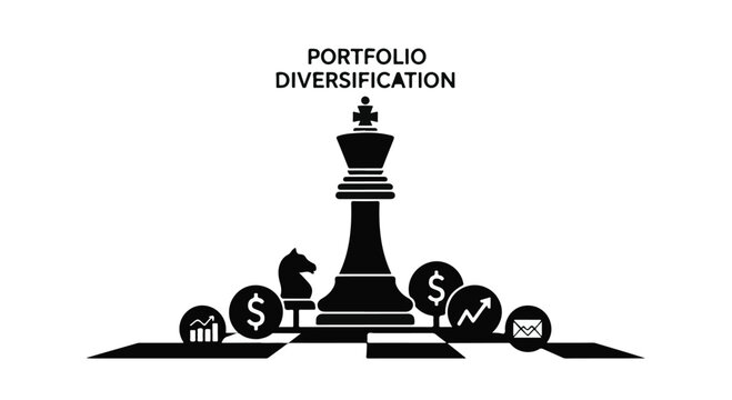 Portfolio diversification concept with chess pieces and financial symbols