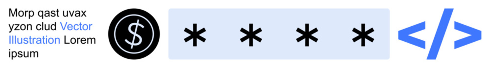 Obraz premium Data protection, software development, online transactions, financial security, coding, backend systems. A dollar symbol, password entry and code icon. Data protection and online transactions
