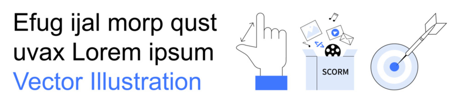 Elearning, digital tools, online courses, training resources, educational technology, goal achievement. Hand pointing, SCORM files and target. Elearning and educational technology concept