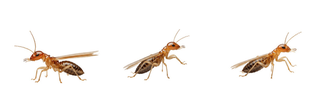 Winged termite set Isoptera collection flying wood destroying insects for wildlife study and pest awareness isolated on white background PNG cutout high quality digital stock asset