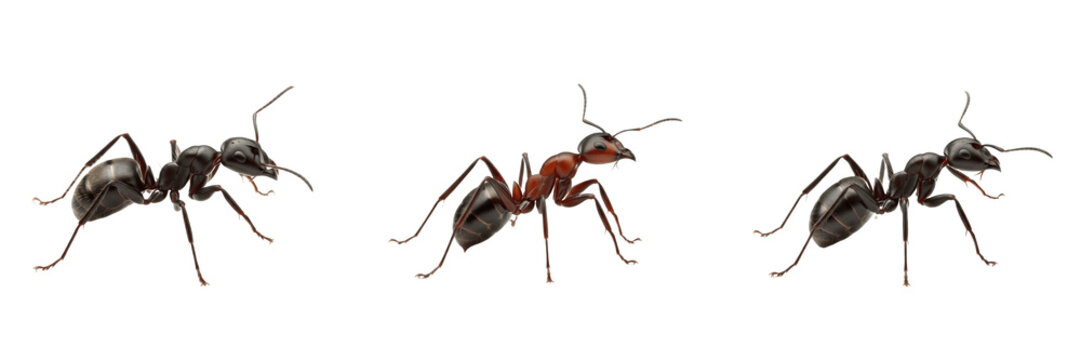 Black carpenter ant set Camponotus pennsylvanicus collection for biological wildlife study and garden nature isolated on white background PNG cutout high quality digital stock asset