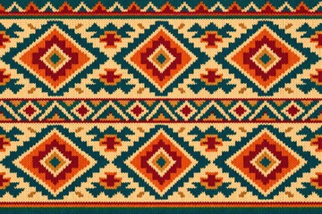 Geometric Pattern with Ethnic Essence: An artistic geometric pattern, embodying the rich essence of native culture, artfully intertwines diamonds and traditional forms.