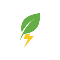 Fototapeta premium Vivid Green Leaf with a Striking Yellow Lightning Bolt Symbolizing Sustainable Energy and Eco-Friendly Power Solutions